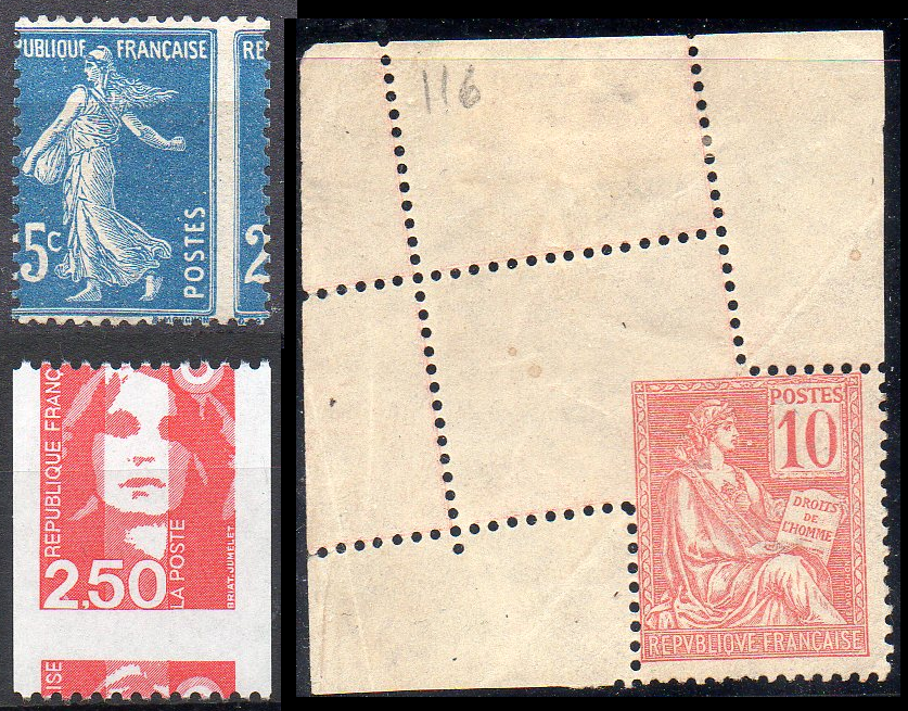 timbres de France avec variété sur les bandes de phosphore