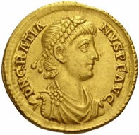 Pièces de monnaie romaine de L'empereur Gratien