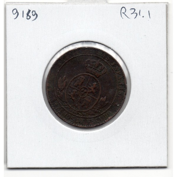 Espagne 2 1/2 centimos étoile 8 branches 1867 TB, KM 634.1 pièce de monnaie