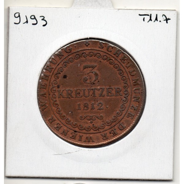 Autriche 3 kreuzer 1812 B Kremnica TB, KM 2116 pièce de monnaie