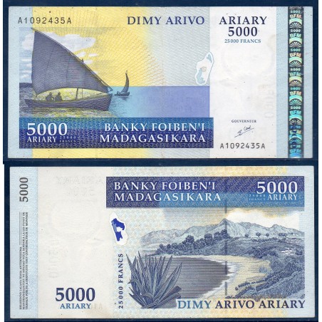 Madagascar P.84, TTB, Billet de 5000 Ariary : 25000 Francs 2003 Baie