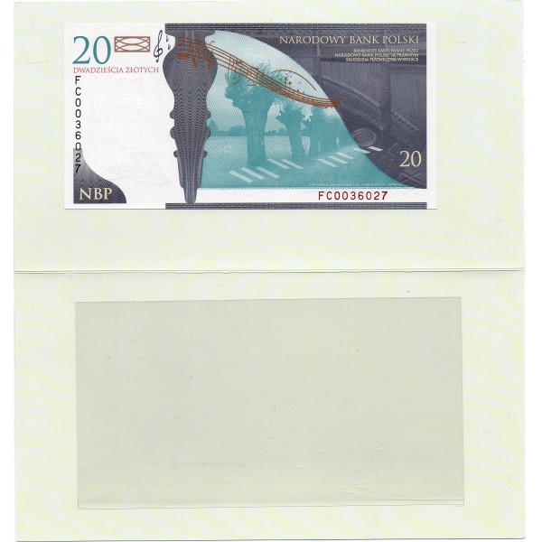 Pologne P.181, Neuf folder, Billet de 20 Zlotych 2009 Partitions