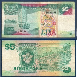 Singapour Pick N°19, TB Billet de banque de 5 Dollars 1989