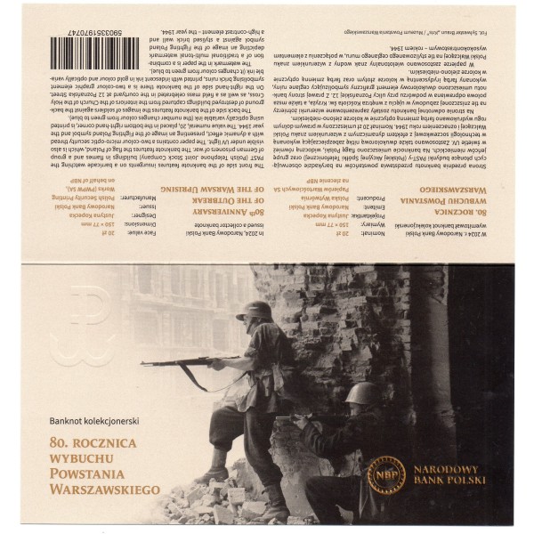 Pologne P.198, Neuf Folder, Billet de 20 Zlotych 2024 Soldats