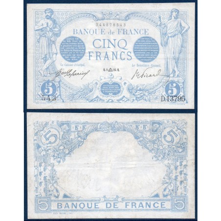 5 Francs Bleu TTB 8.9.1916 Billet de la banque de France