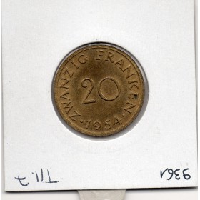 Sarre Saar, 20 franken 1954 Sup, Gad 2 pièce de monnaie
