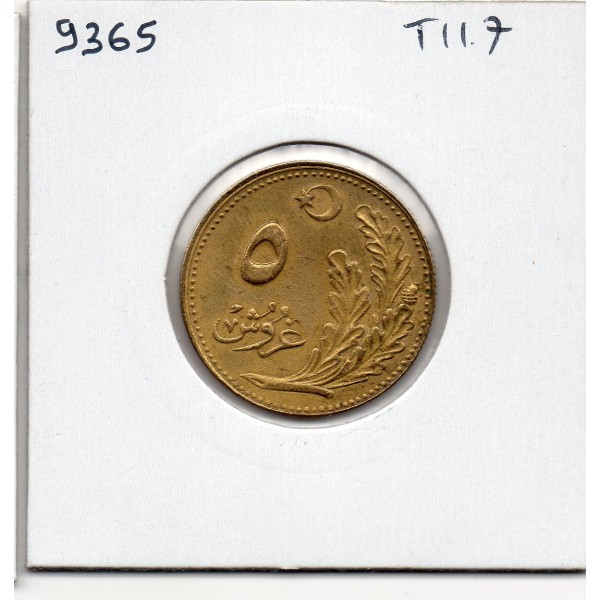 Turquie 5 Kurus 1341AH-1925, TTB+, KM 831 pièce de monnaie