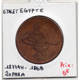 Egypte 20 para 1277 AH an 9 - 1868, TTB, KM 244 pièce de monnaie