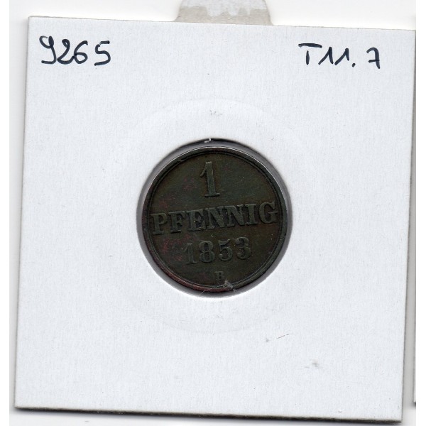 Hanovre 1 pfennig 1853 Sup-, KM 221 pièce de monnaie