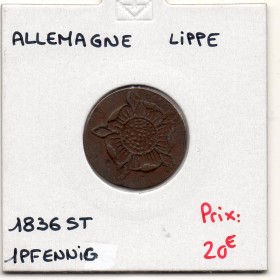 Principauté de Lippe 1 pfennig 1836 ST, TTB, KM 245 pièce de monnaie