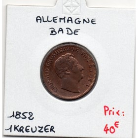 Grand-duché de Bade 1 kreuzer 1852, Sup+, KM 218 pièce de monnaie