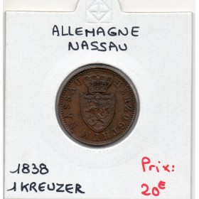 Duché de Nassau 1 kreuzer 1838, Sup, KM 51 pièce de monnaie