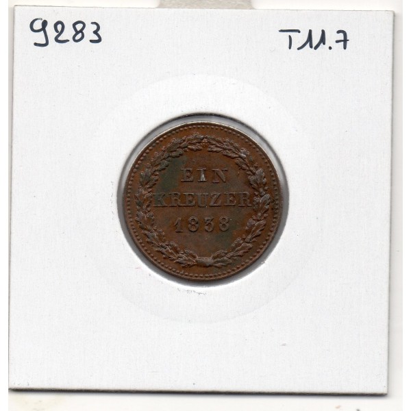 Duché de Nassau 1 kreuzer 1838, Sup, KM 51 pièce de monnaie