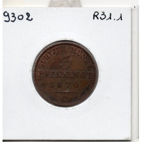 Prusse 3 pfenninge 1870 C, Sup-, KM 482 pièce de monnaie
