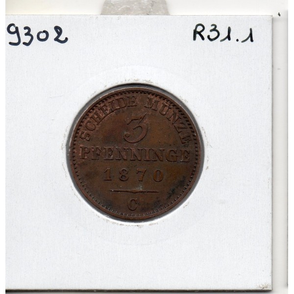 Prusse 3 pfenninge 1870 C, Sup-, KM 482 pièce de monnaie