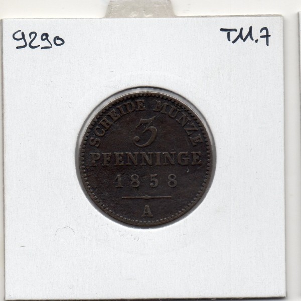 Prusse 3 pfenninge 1858 A, TB, KM 453 pièce de monnaie