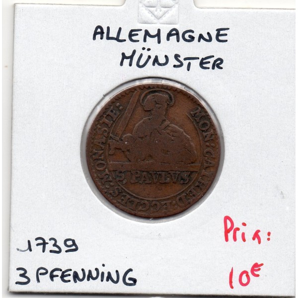 Cathédrale de Munster 3 pfenning 1739, TB, KM 430 pièce de monnaie