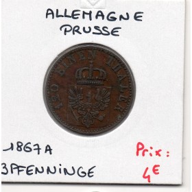 Prusse 3 pfennig 1867 A, TTB, KM 482 pièce de monnaie