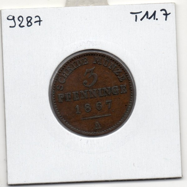 Prusse 3 pfennig 1867 A, TTB, KM 482 pièce de monnaie