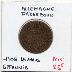 Evêché Paderborn 6 pfennig 1706 TTB KM 173.2 pièce de monnaie