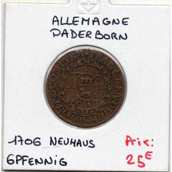 Evêché Paderborn 6 pfennig 1706 TTB KM 173.2 pièce de monnaie