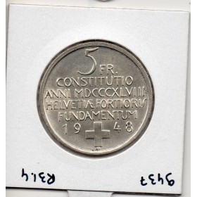 Suisse 5 francs 1948, Spl, KM 48 pièce de monnaie