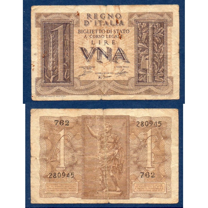 Italie P.26, B Billet de 1 Lire 1939 auguste Italie P.26, B Billet de 1 Lire 1939 auguste