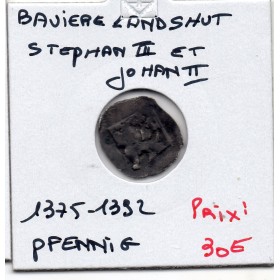 Baviere-Landshut pfennig 1375-1392 TB, Stephan III, Frierich et Johann II pièce de monnaie