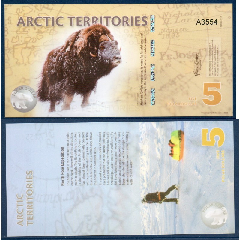 Arctic territories, Billet de 5 polar dollars 2012 Bison Arctic territories, Billet de 5 polar dollars 2012 Bison