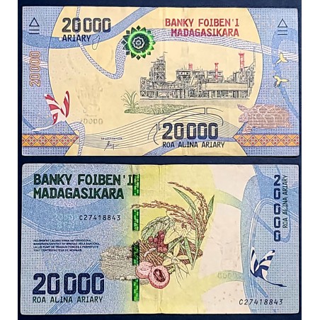 Madagascar P.104, TTB, Billet de 20000 Ariary 2017 Usine pétrolière