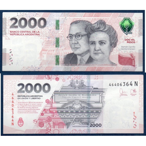 Argentine Pick N°368b, TTB, Billet de banque de 2000 Pesos 2023