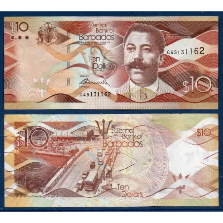 Barbade P.75a, Sup Billet de 10 dollars 2013 Charles O'Neal