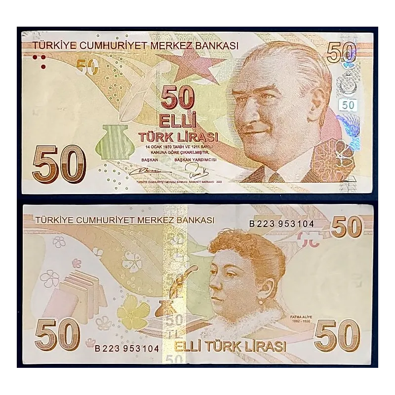 Turquie P.225b, Sup Billet de 50 Lira 2009 Fatma Aliye Turquie P.225b, Sup Billet de 50 Lira 2009 Fatma Aliye