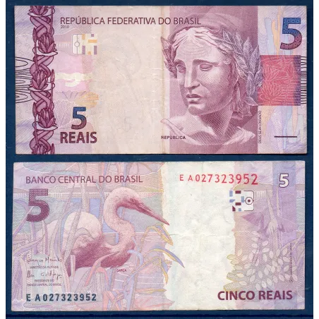 Bresil P.253d, TTB Billet de 5 reais 2010 rose
