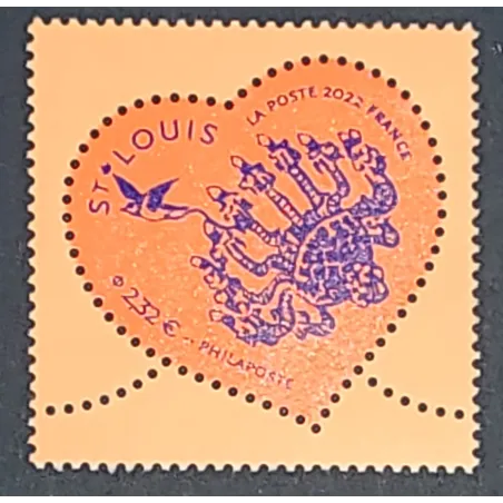 Timbre France Yvert No 5553 Coeur Saint-Louis saint Valentin fond pèche orange luxe **