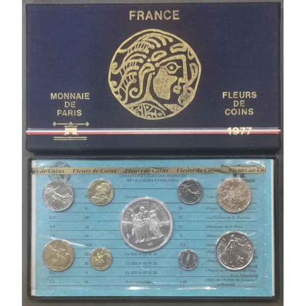 Coffret FDC Fleur de coin France 1977 sans ailes pièces de monnaies en Franc