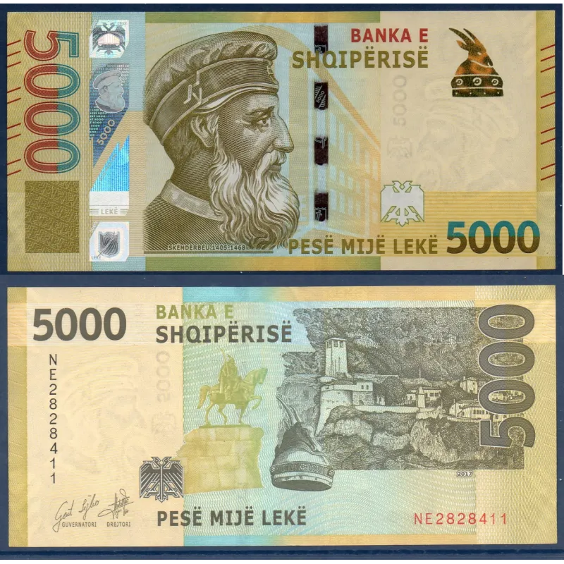 Albanie P.80, TTB+ Billet de 5000 Leke 2017 Skanderbeg Albanie P.80, TTB+ Billet de 5000 Leke 2017 Skanderbeg