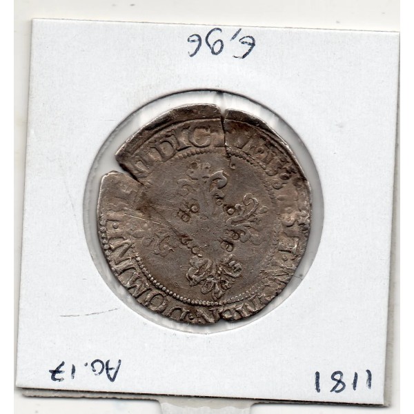 Demi Franc au col plat 1587 E Tours Henri III TB pièce de monnaie royale