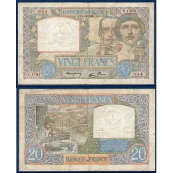 20 Francs Science et Travail, TB, 5.12.1940 Billet de la banque de France