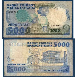 Madagascar P.69a, TB Billet de 5000 Francs - 1000 ariary 1983-1987 Bibliotheque