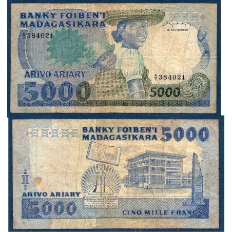 Madagascar P.69a, TB Billet de 5000 Francs - 1000 ariary 1983-1987 Bibliotheque