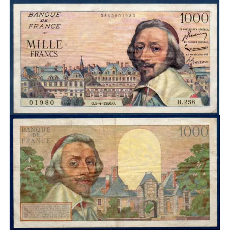 1000 Francs Richelieu, TTB-, 5.4.1956 Billet de la banque de France