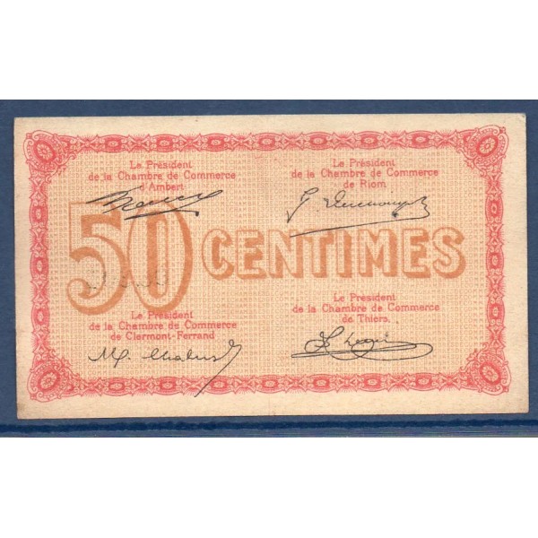 Puy de Dome 50 centimes TTB+ ND Pirot 103.1 Billet de la chambre de commerce