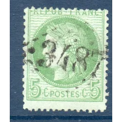 Timbre France Yvert No 53a Type Cérès 5c vert sur blanc Oblitéré gros chiffres