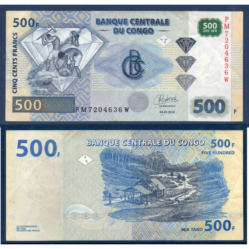 Congo P.96d, TTB Billet de 500 Francs 2022 Diamants