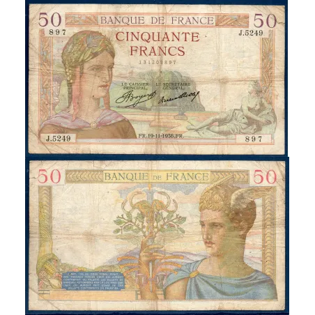 50 Francs Cérès, B-, 19.11.1936 Billet de la banque de France
