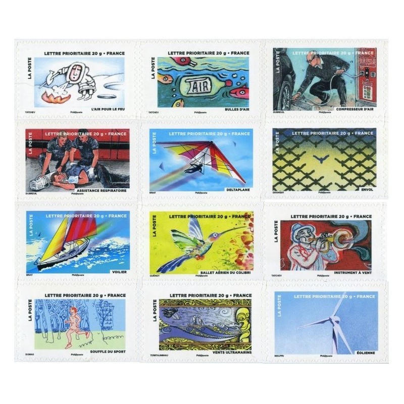 Autoadhésifs Yvert No 889-900 Le timbre fète l'air, fête du timbres