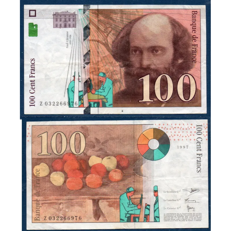 100 Francs Cézanne, TTB-, 1997 Billet de la banque de France 100 Francs Cézanne, TTB-, 1997 Billet de la banque de France