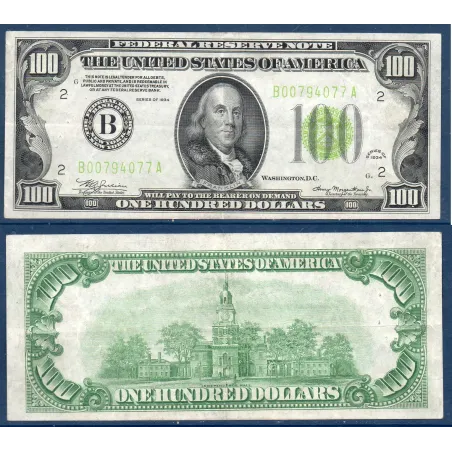 Etats Unis P.433L New York, TTB Billet de 100 dollars 1934 Sceau vert clair série B