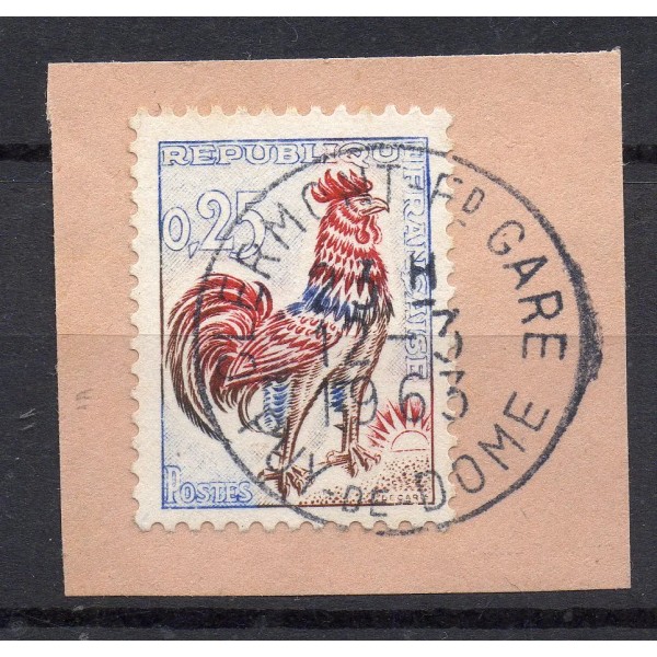 Timbre Yvert 1331d Coq Gaulois de Decaris Fluorescent oblitéré